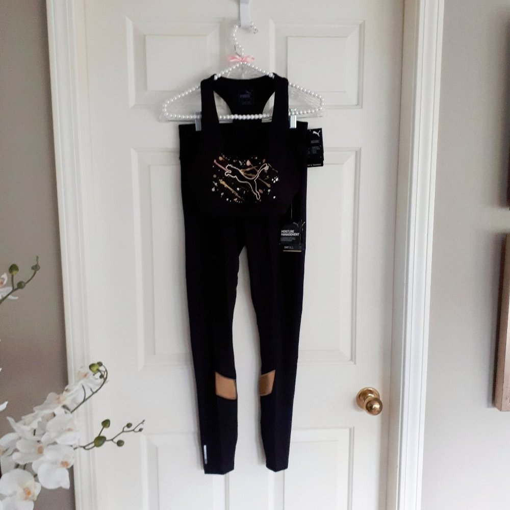 NWT Puma black & gold training slim tight fit high waist leggings, M - Picture 7 of 7